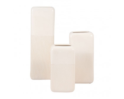 Sagebrook™ 18" Ceramic Squared Grooved Vase - Ivory