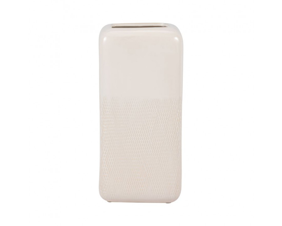 Sagebrook 12" Ceramic Squared Grooved Vase - Ivory