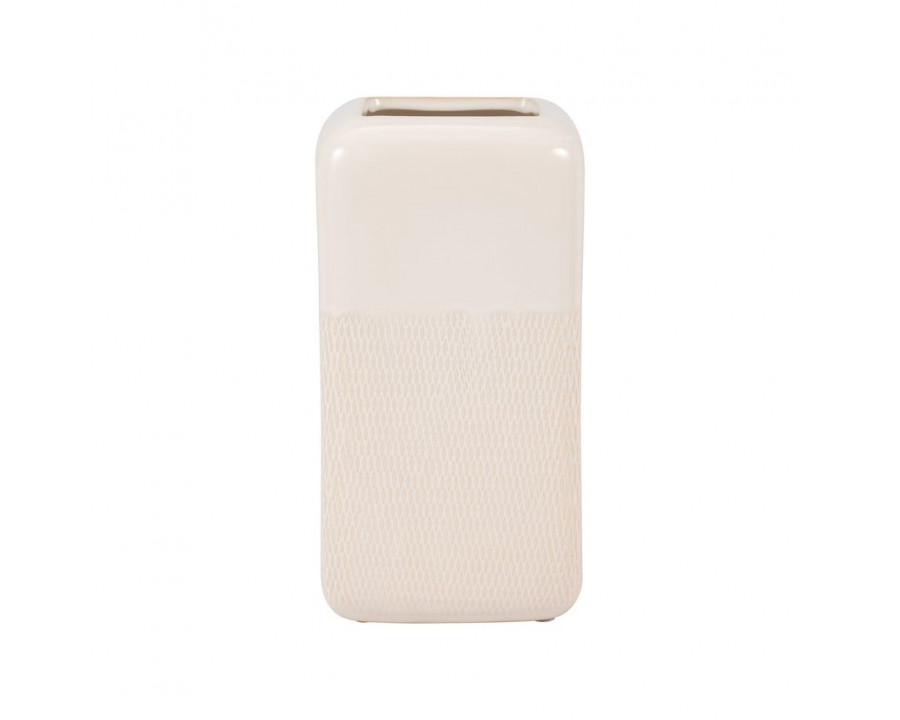 Sagebrook 10" Ceramic Squared Grooved Vase - Ivory