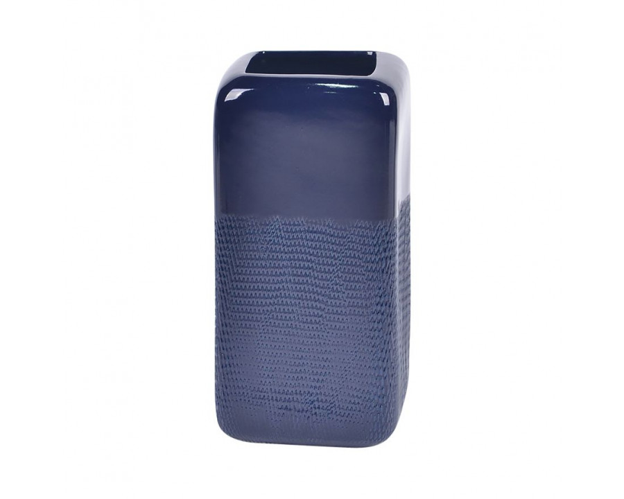 Sagebrook 12" Ceramic Squared Grooved Vase - Navy Blue