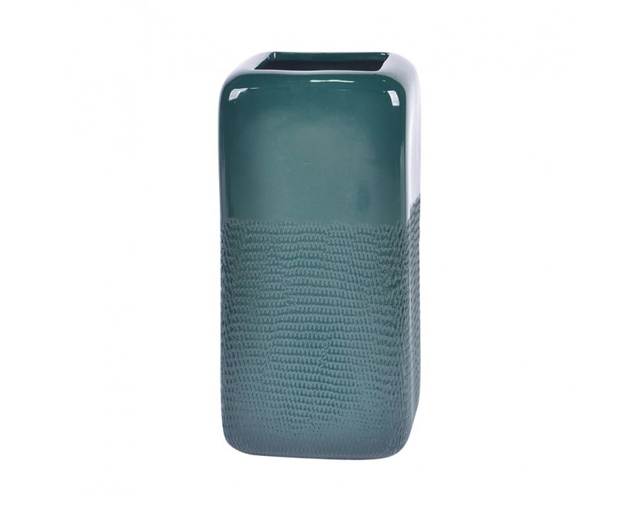 Sagebrook 12" Ceramic Squared Grooved Vase - Forest Green