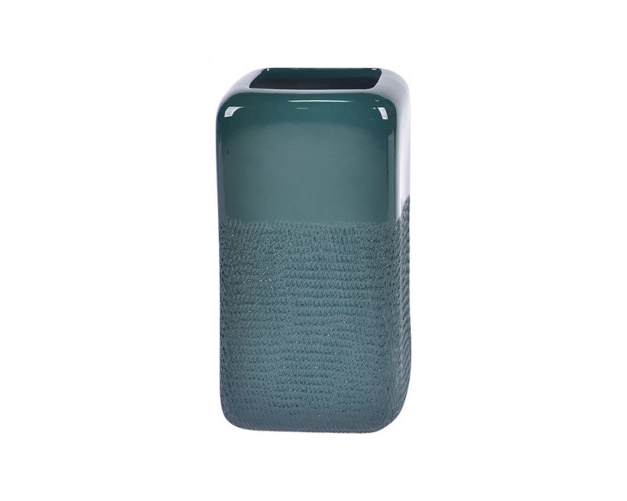 Sagebrook 10" Ceramic Squared Grooved Vase - Forest Green