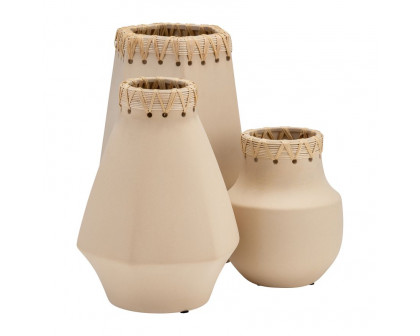 Sagebrook 7" Ceramic Vase With Weaving - Natural