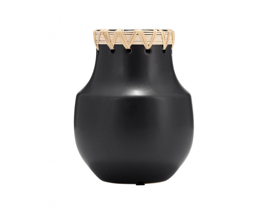 Sagebrook 7" Ceramic Vase With Weaving - Black