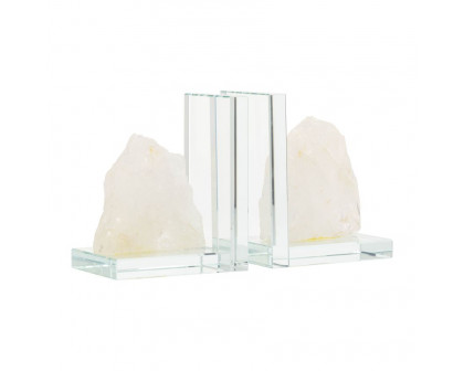 Sagebrook 5" Glass Bookends With White Stone (Set Of 2)