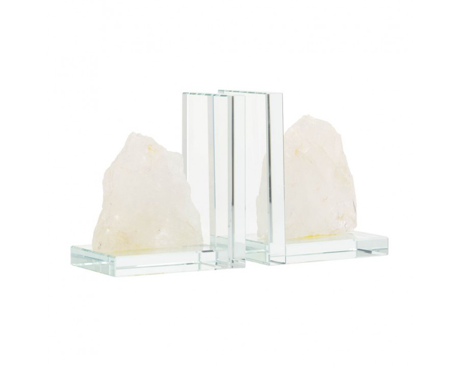 Sagebrook 5" Glass Bookends With White Stone (Set Of 2) - Clear