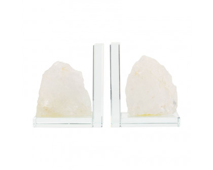 Sagebrook 5" Glass Bookends With White Stone (Set Of 2) - Clear