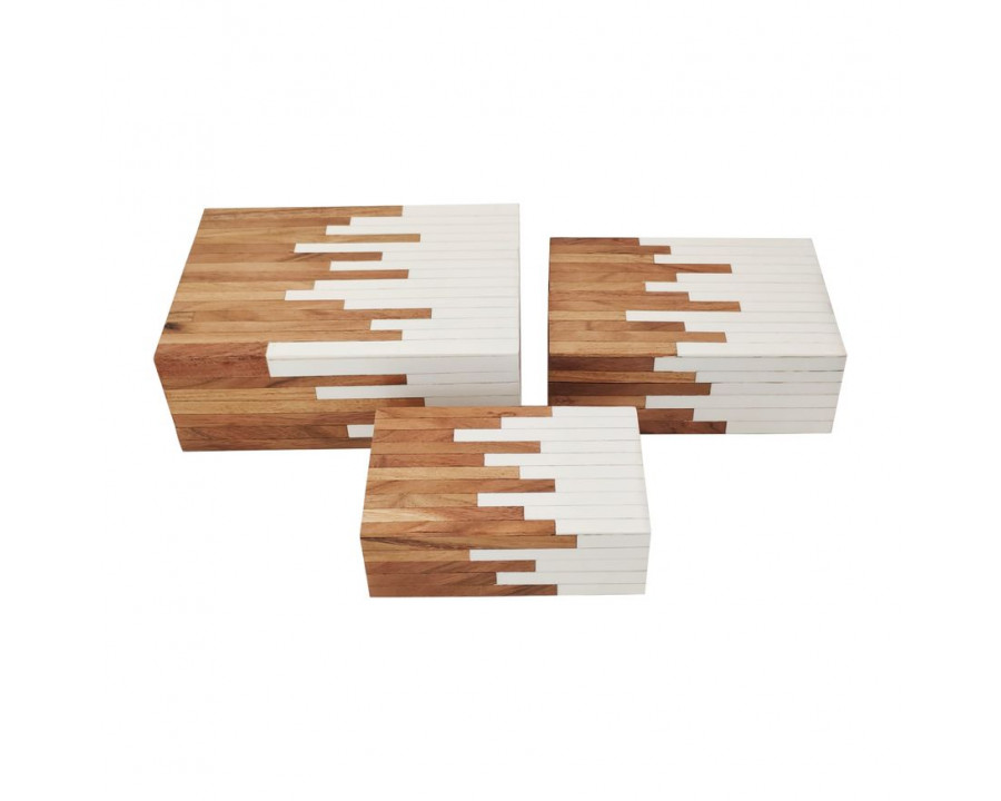 Sagebrook - 6"/7"/9" Resin 2-Toned Boxes (Set Of 3) in Natural/White