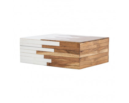 Sagebrook - 6"/7"/9" Resin 2-Toned Boxes (Set Of 3) in Natural/White