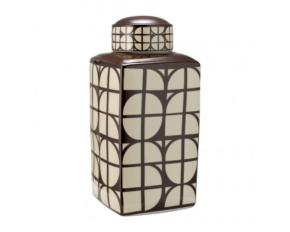 Sagebrook 18" Ceramic Square Jar With Lid - Java/Cotton