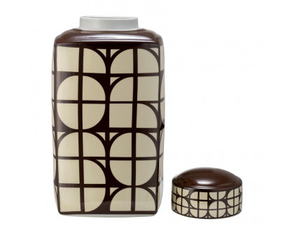 Sagebrook 18" Ceramic Square Jar With Lid - Java/Cotton