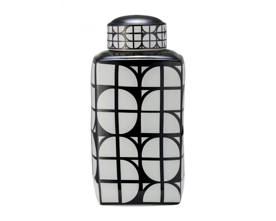 Sagebrook 18" Ceramic Square Jar With Lid - Black/White