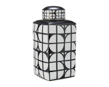 Sagebrook 18" Ceramic Square Jar With Lid - Black/White