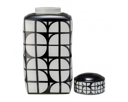 Sagebrook 18" Ceramic Square Jar With Lid - Black/White