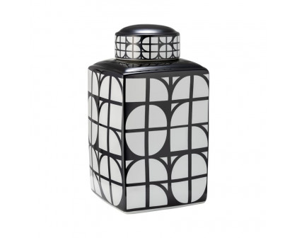 Sagebrook 16" Ceramic Square Jar With Lid - Black/White