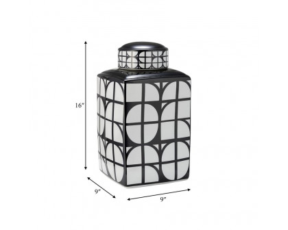 Sagebrook 16" Ceramic Square Jar With Lid - Black/White