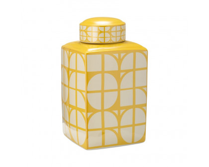 Sagebrook 16" Ceramic Square Jar With Lid - Yellow/Cotton