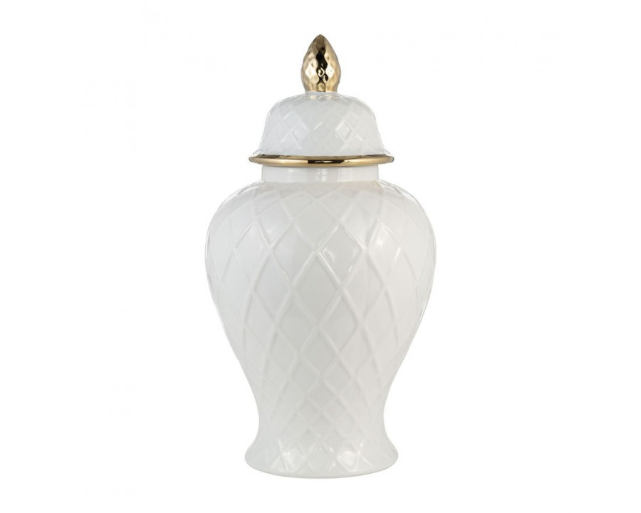 Sagebrook 20" Ceramic Rope Temple Jar - White/Gold