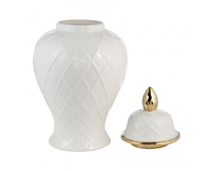 Sagebrook 20" Ceramic Rope Temple Jar - White/Gold