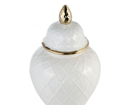 Sagebrook 20" Ceramic Rope Temple Jar - White/Gold