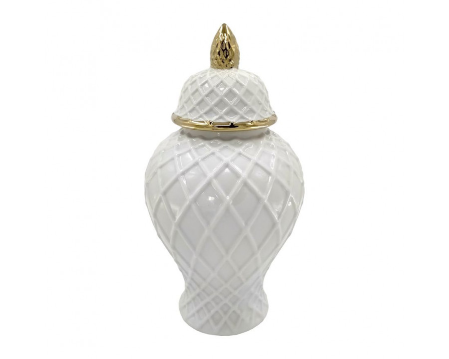 Sagebrook 14" Ceramic Rope Temple Jar - White/Gold