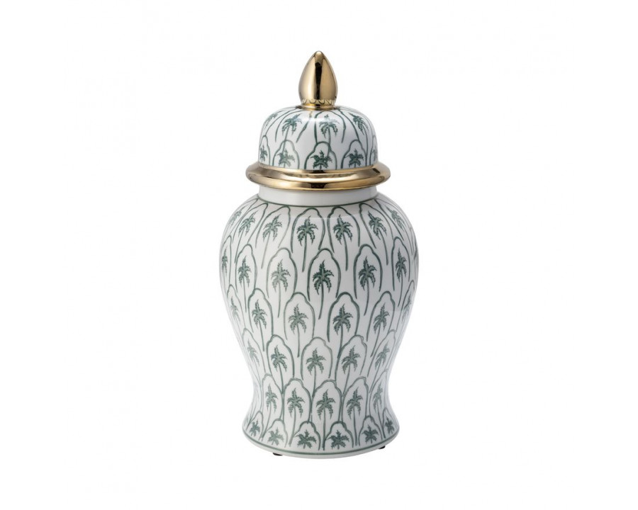 Sagebrook 14" Ceramic Temple Jar - Green/Gold