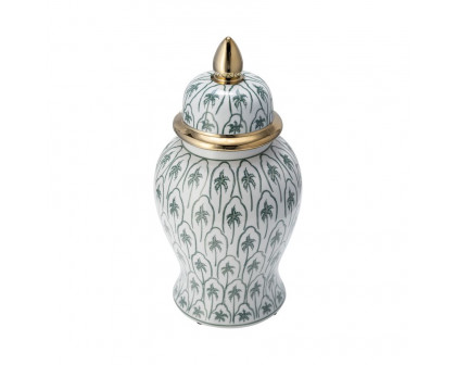 Sagebrook 14" Ceramic Temple Jar - Green/Gold