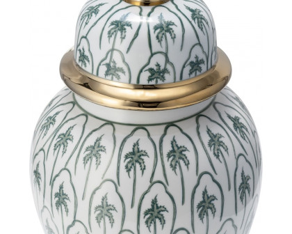 Sagebrook 14" Ceramic Temple Jar - Green/Gold