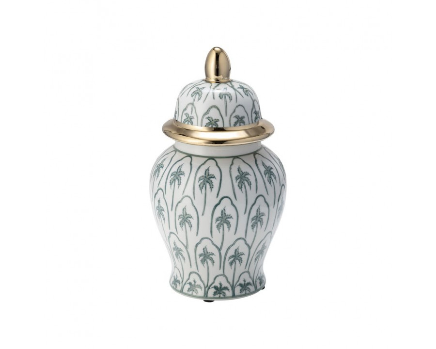 Sagebrook 10" Ceramic Temple Jar - Green/Gold