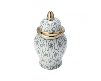 Sagebrook 10" Ceramic Temple Jar - Green/Gold