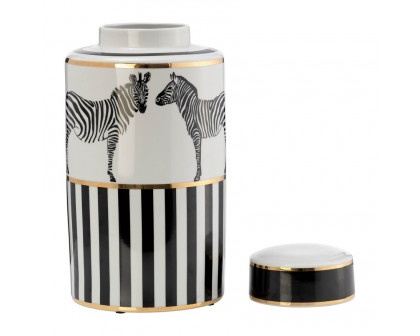 Sagebrook 16" Ceramic Zebra Jar With Lid - White/Gold