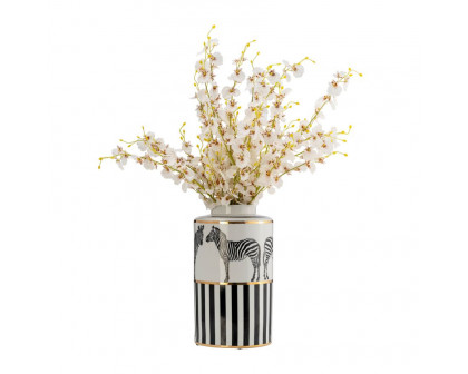 Sagebrook 16" Ceramic Zebra Jar With Lid - White/Gold