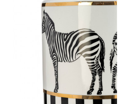 Sagebrook 16" Ceramic Zebra Jar With Lid - White/Gold