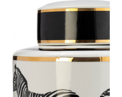 Sagebrook 16" Ceramic Zebra Jar With Lid - White/Gold