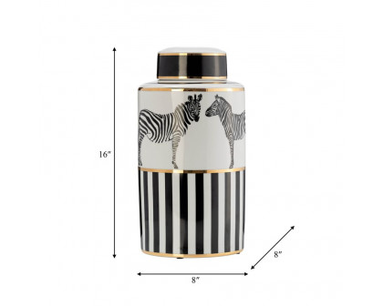 Sagebrook 16" Ceramic Zebra Jar With Lid - White/Gold