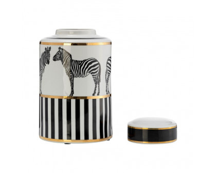 Sagebrook 12" Ceramic Zebra Jar With Lid - White/Gold