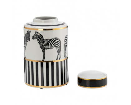 Sagebrook 12" Ceramic Zebra Jar With Lid - White/Gold