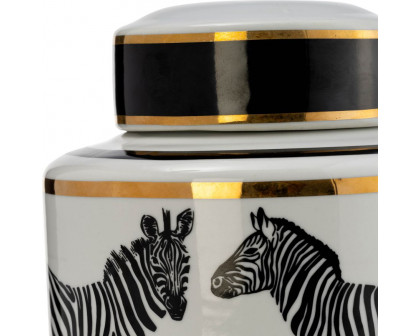 Sagebrook 12" Ceramic Zebra Jar With Lid - White/Gold