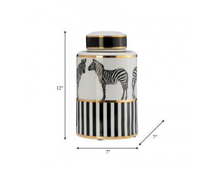 Sagebrook 12" Ceramic Zebra Jar With Lid - White/Gold