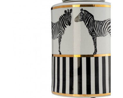 Sagebrook 12" Ceramic Zebra Jar With Lid - White/Gold