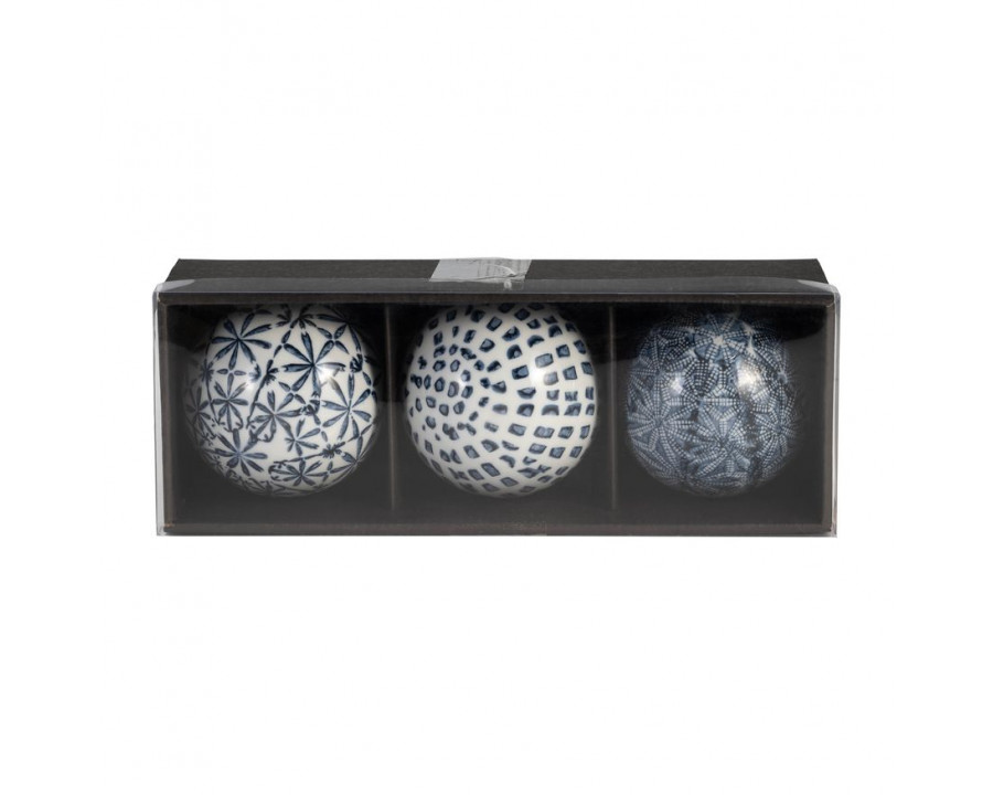 Sagebrook 4" Ceramic Boxed 3/a Painted Orbs - Blue/White