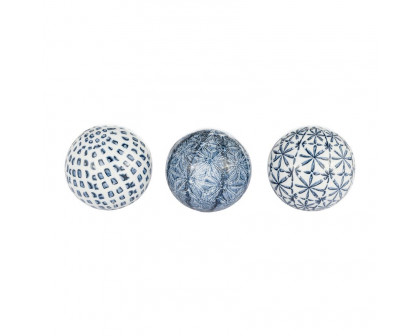 Sagebrook 4" Ceramic Boxed 3/a Painted Orbs - Blue/White