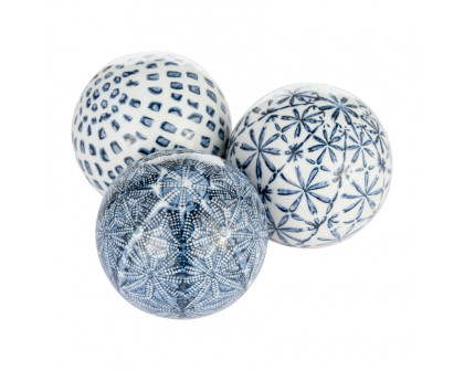 Sagebrook 4" Ceramic Boxed 3/a Painted Orbs - Blue/White