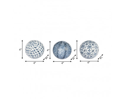 Sagebrook 4" Ceramic Boxed 3/a Painted Orbs - Blue/White