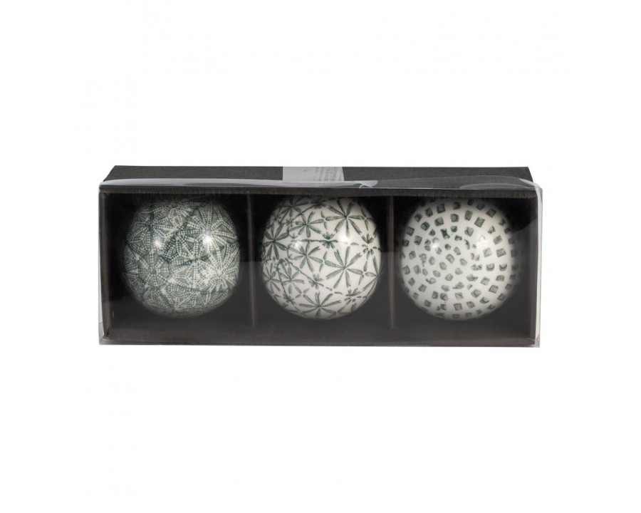 Sagebrook 4" Ceramic Boxed 3/a Painted Orbs - Green