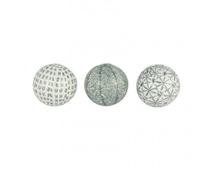 Sagebrook 4" Ceramic Boxed 3/a Painted Orbs - Green