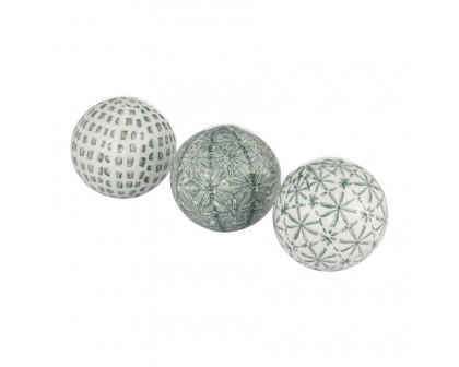 Sagebrook 4" Ceramic Boxed 3/a Painted Orbs - Green