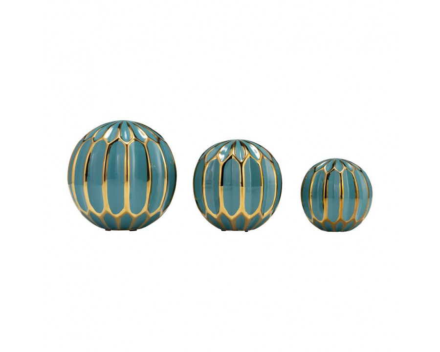 Sagebrook 4"/5"/6" Ceramic Orbs (Set Of 3) - Turquiose/Gold