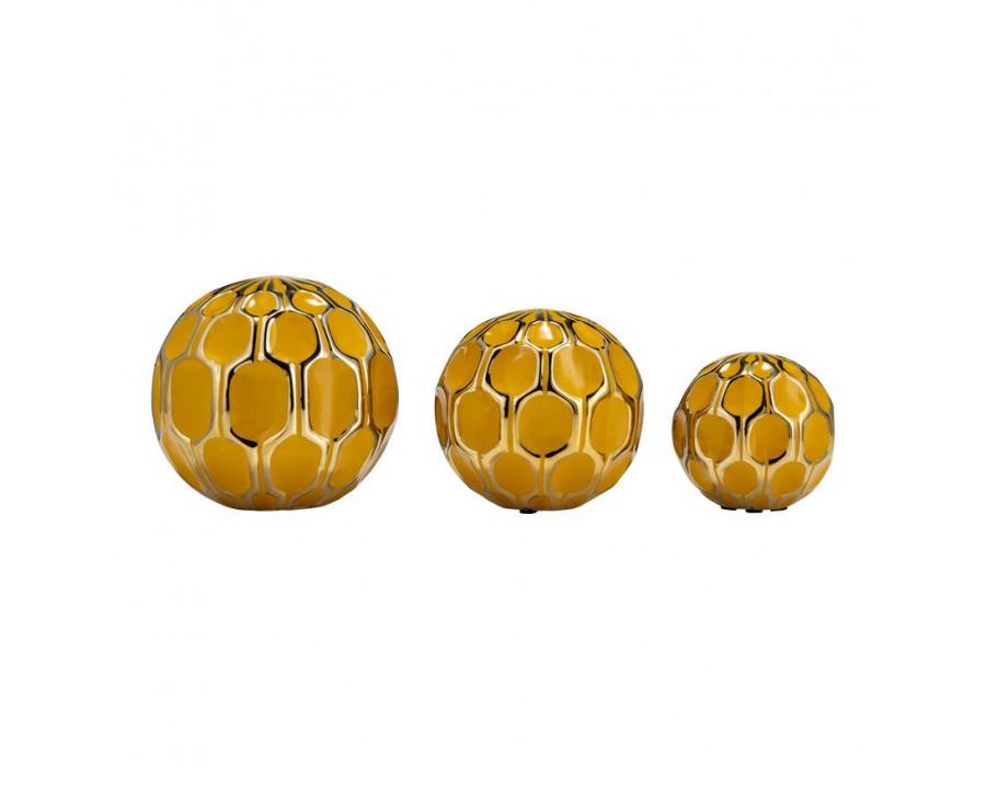 Sagebrook 4"/5"/6" Ceramic Orbs (Set Of 3) - Honey/Gold