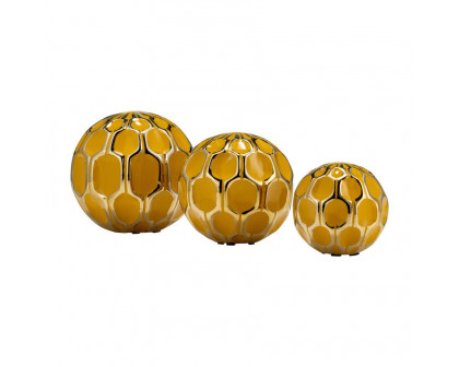 Sagebrook™ 4"/5"/6" Ceramic Orbs (Set Of 3) - Honey/Gold